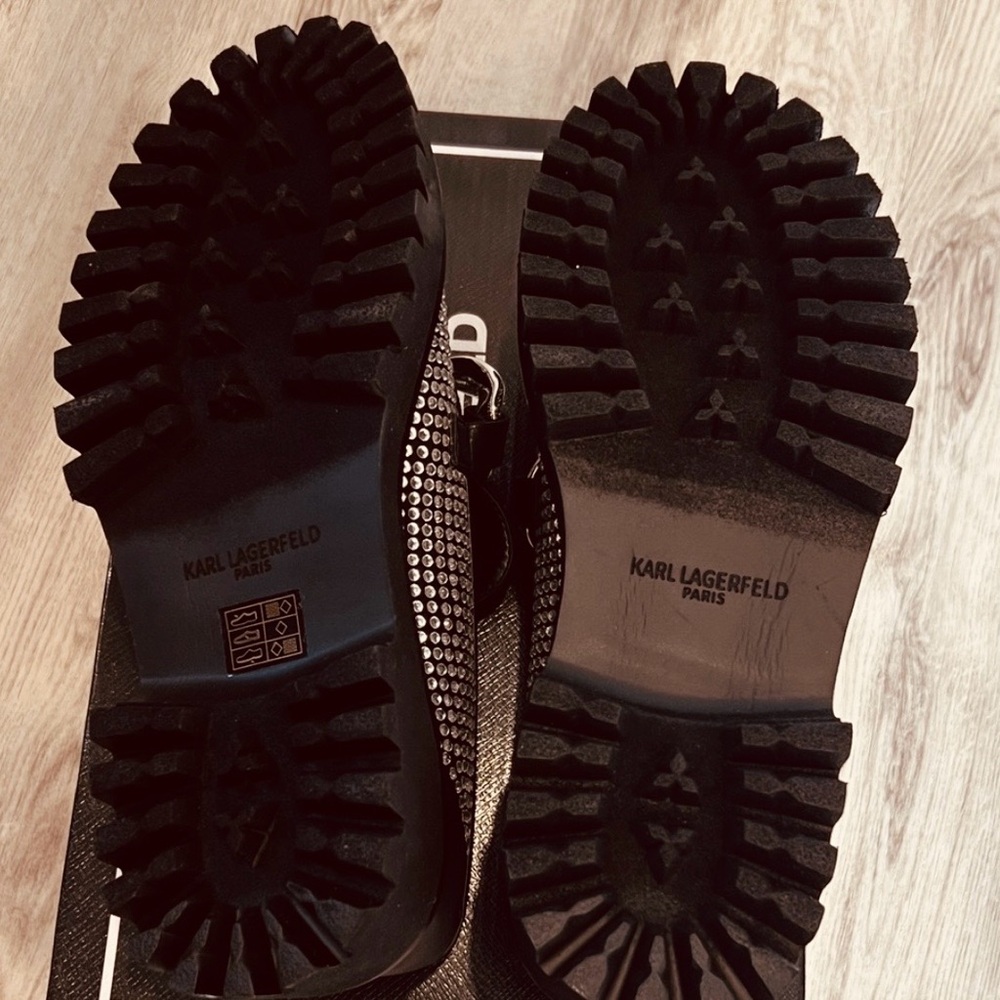 Karl Lagerfeld Black Studded Rhinestone Loafers - Picture 11 of 11